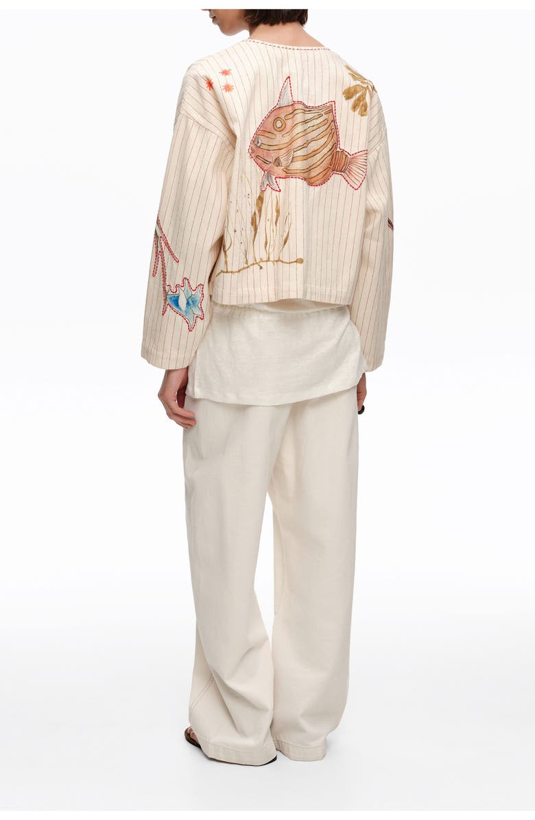 Bimba y Lola Patchwork Cotton Cropped Jacket, Alternate, color, Ivory