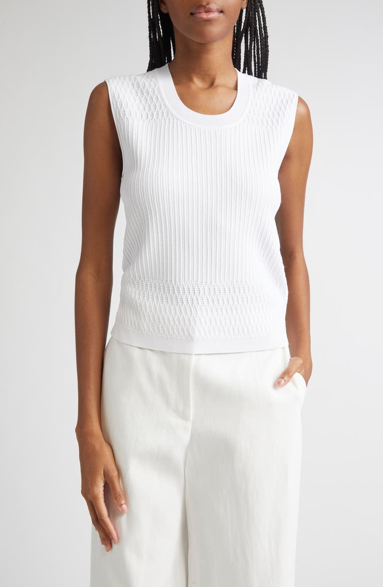 ST. JOHN Mixed Stitch Fine Gauge Sleeveless Sweater, Main, color, Ivory