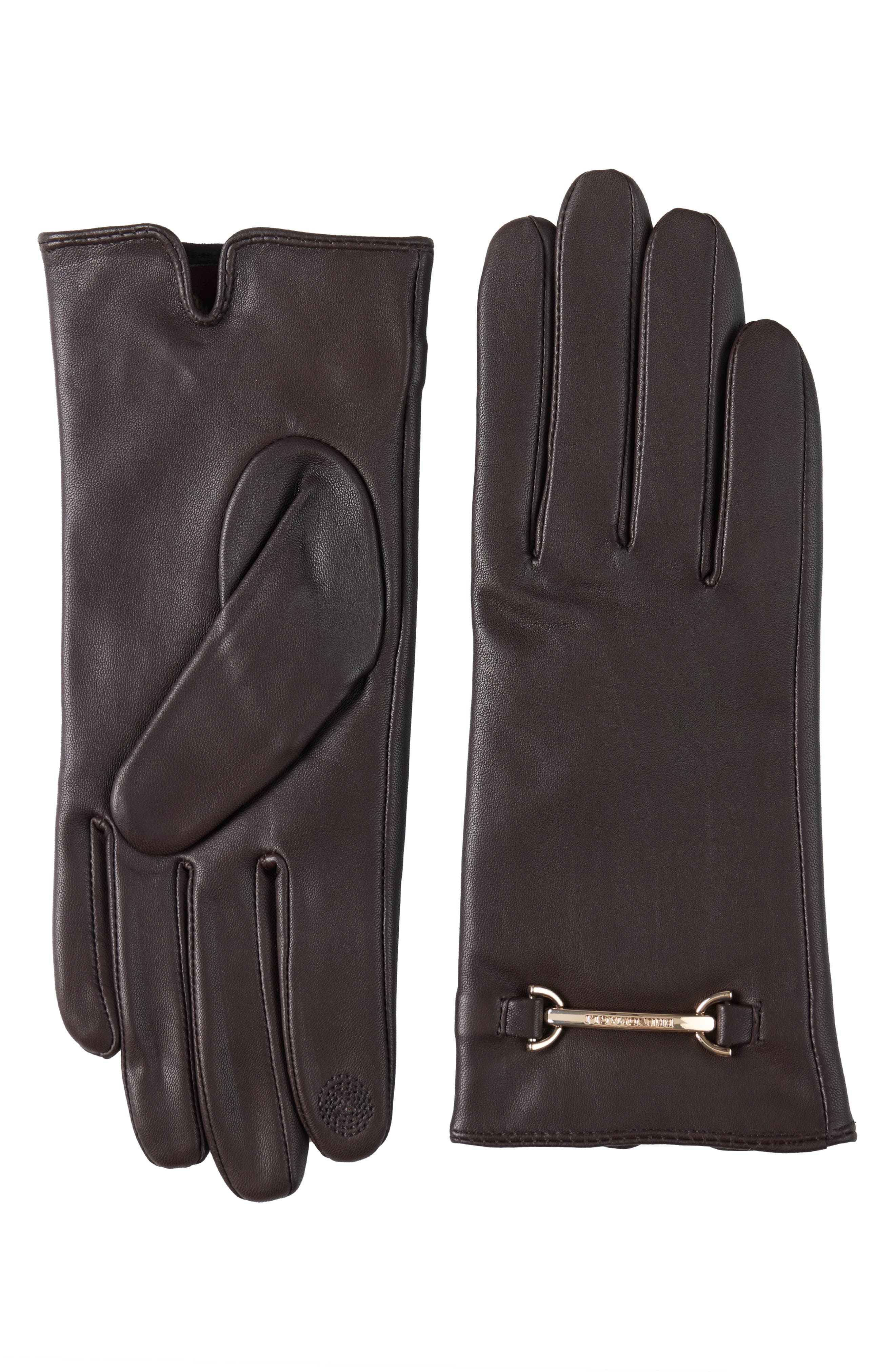 Bruno Magli Logo Buckle Leather Gloves