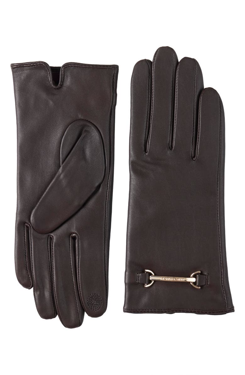 Bruno Magli Logo Buckle Leather Gloves, Main, color, Brown