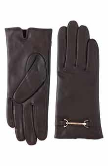 Bruno Magli Logo Buckle Leather Gloves