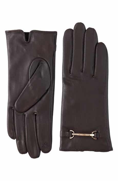 Bruno Magli Logo Buckle Leather Gloves