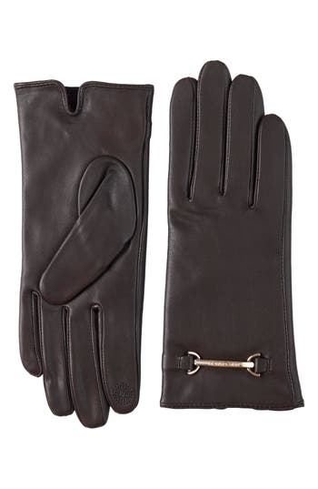 Bruno Magli Logo Buckle Leather Gloves In Brown