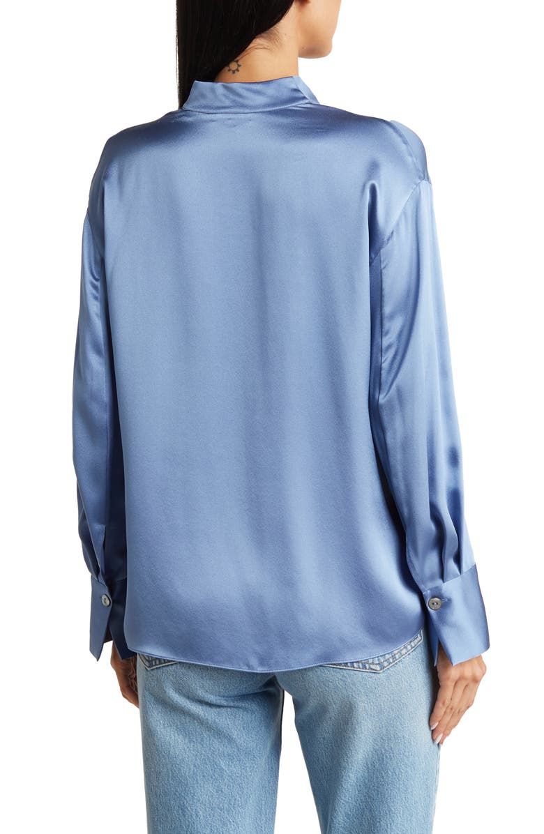 Vince Long Sleeve Split Neck Silk Blouse, Alternate, color, 