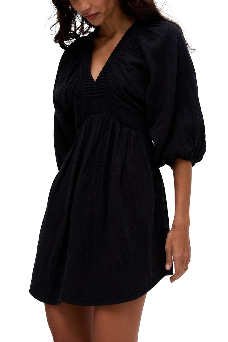 Soipoi Ruched V-Neck Midi Dress, Alternate, color, Black