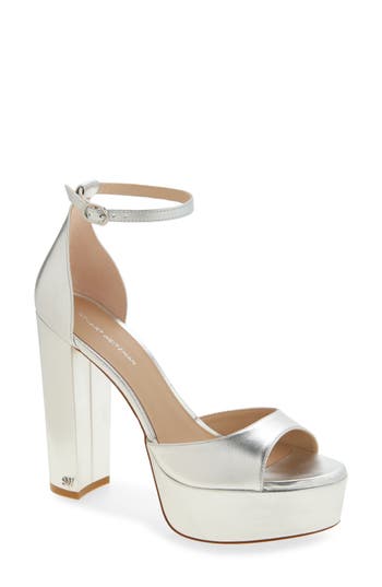 Stuart Weitzman Pamela Metallic Platform Sandal In Silver