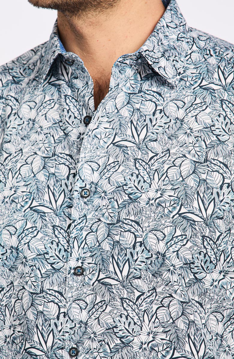 Robert Graham Frond Print Cotton Button-Up Shirt, Alternate, color, Teal