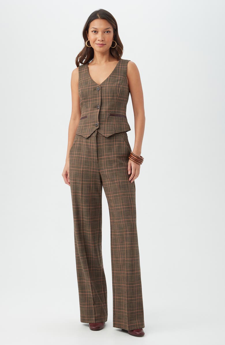 Trina Turk Kofi Plaid V-Neck Vest, Alternate, color, Brown Multi