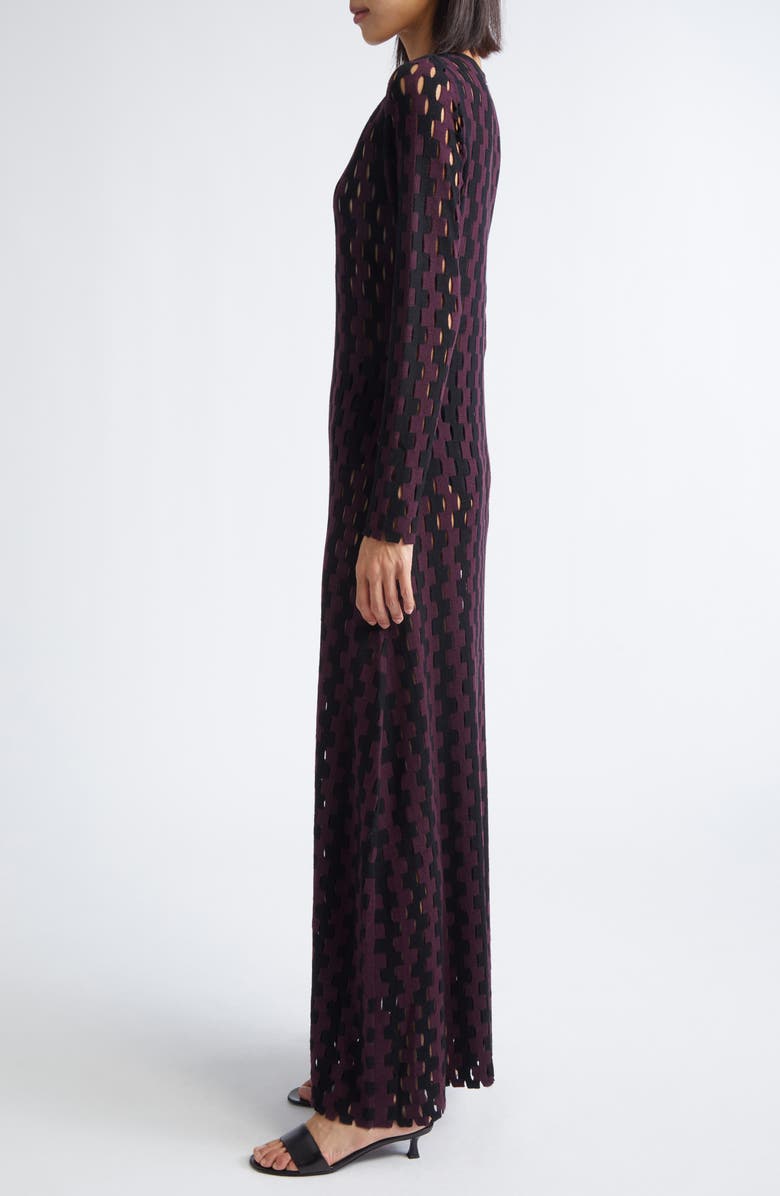 ZANKOV Natalie Open Work Long Sleeve Wool Maxi Sweater Dress, Alternate, color, Pineau/ Black Multi