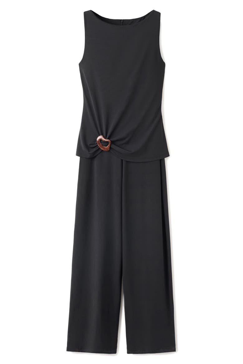 Wide Leg Jumpsuit with Resin Detail, Alternate, color, BLACK