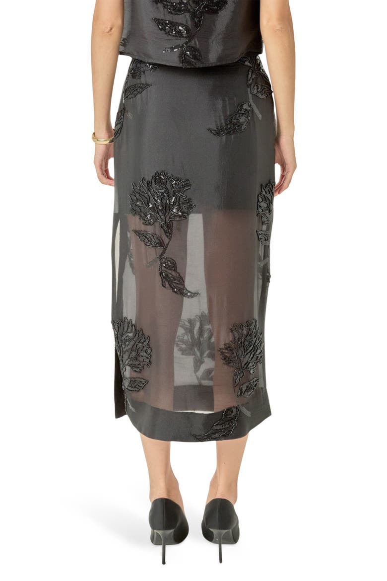 Floral Beaded Sheer Midi Skirt, Alternate, color, BLACK