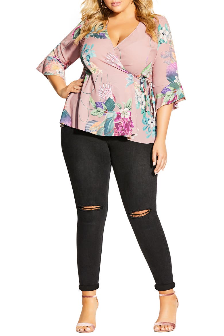 Floral Peplum Wrap Blouse, Alternate, color, HEARTWINE FLORAL