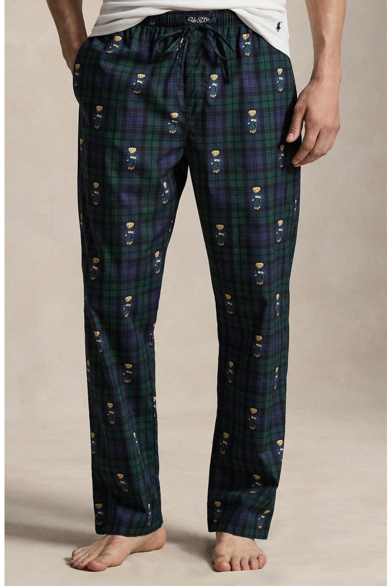 Polo Bear Plaid Pajama Pants, Alternate, color, MORNING ROBE BEAR ON BLACK