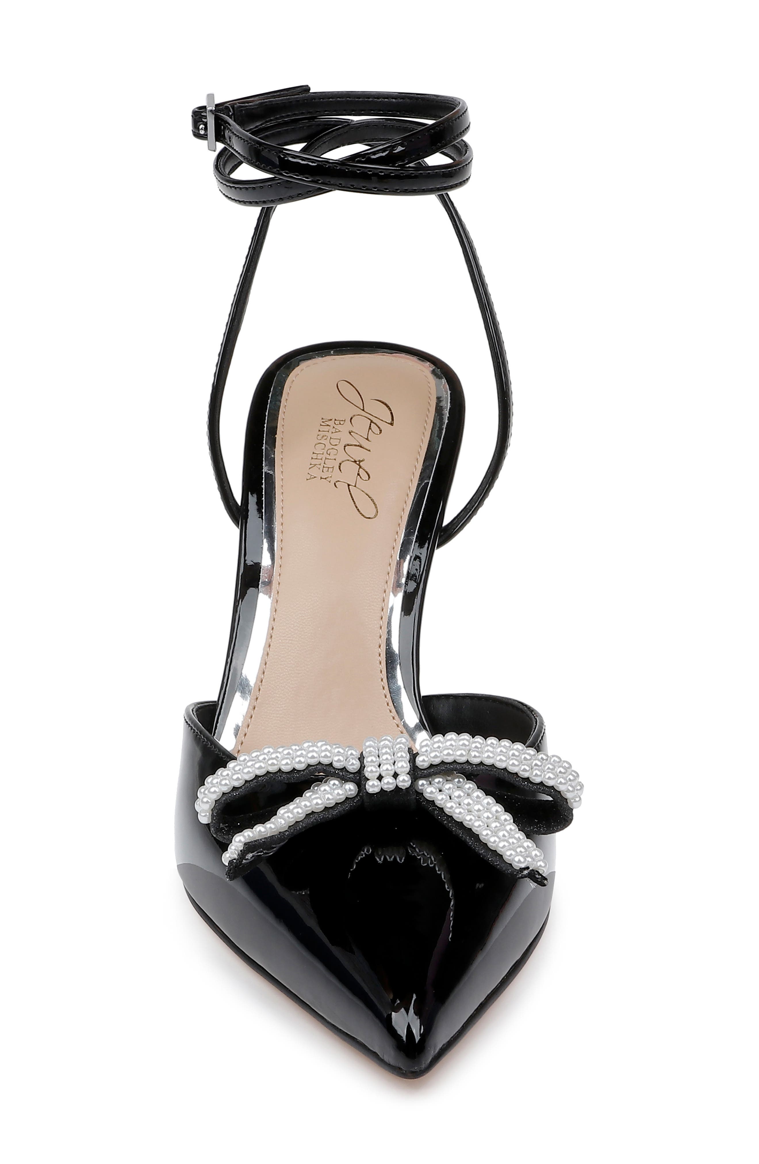 Jewel Badgley Mischka Kynlee Ankle Strap Pointed Toe Pump, Alternate, color, Black Patent
