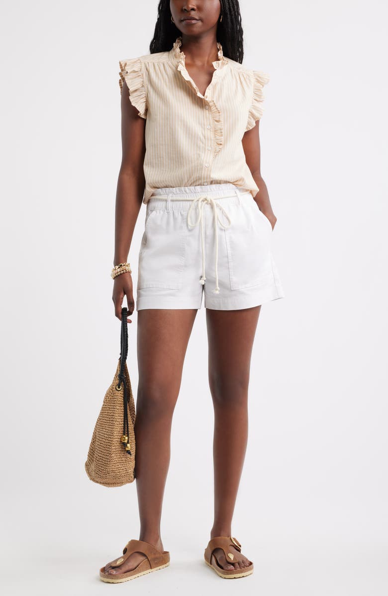 Caslon<sup>®</sup> Ruffle Sleeve Cotton Blend Top, Alternate, color, Tan-White Penny Stripe