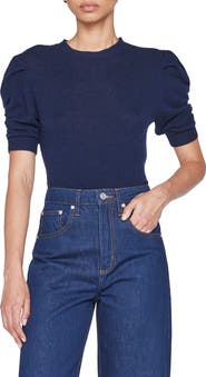 FRAME Ruched Sleeve Recycled Cashmere & Wool Sweater