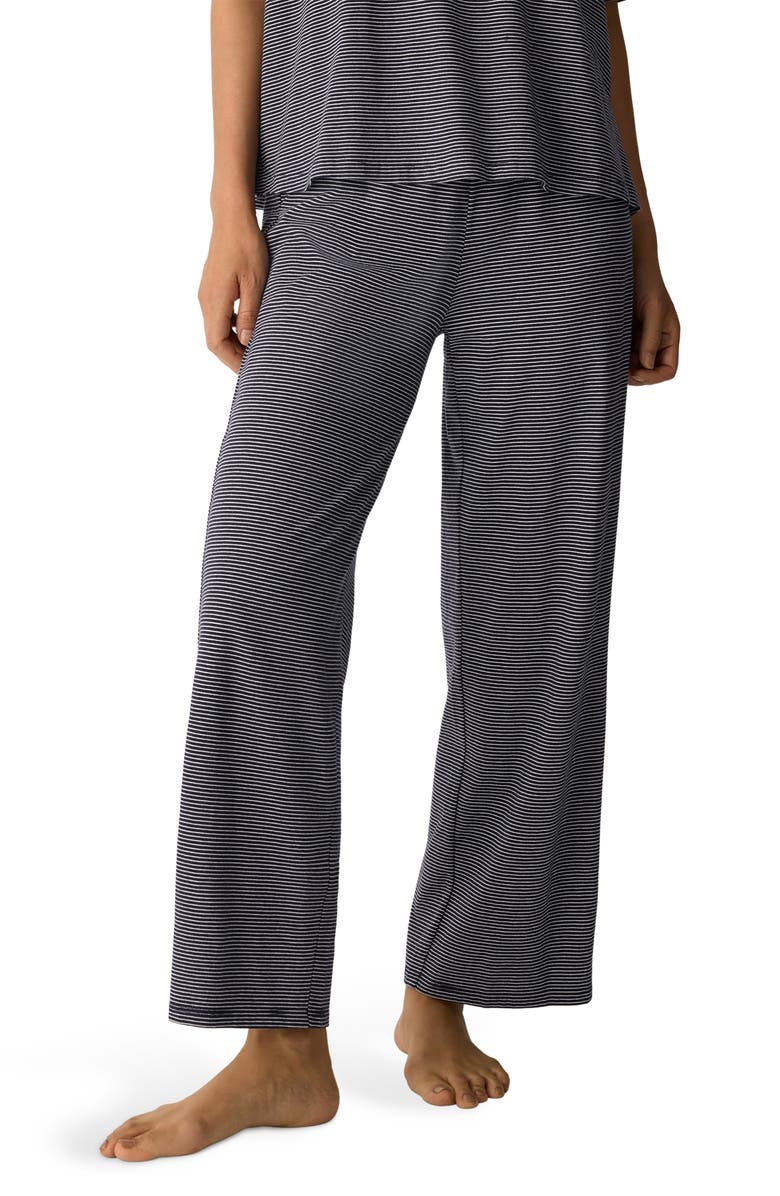 Eileen Fisher Stripe Organic Cotton Ankle Wide Leg Pull-On Pants, Main, color, Ink