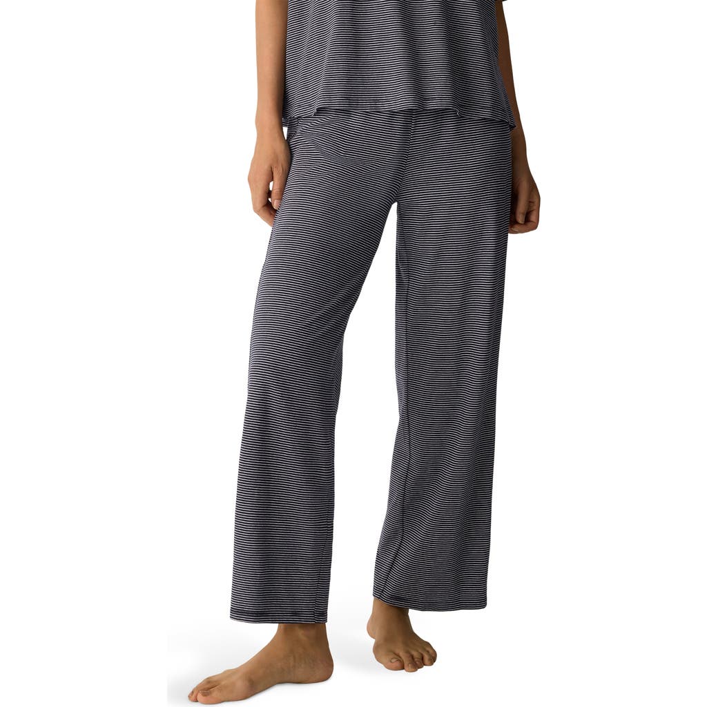 Eileen Fisher Stripe Organic Cotton Ankle Wide Leg Pull-on Pants In Black