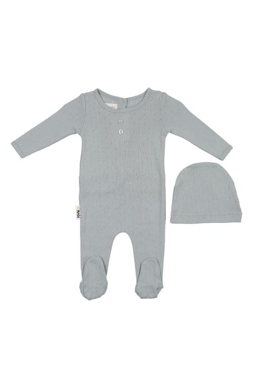 Maniere Manière Pointelle Footie & Beanie Set In Gray