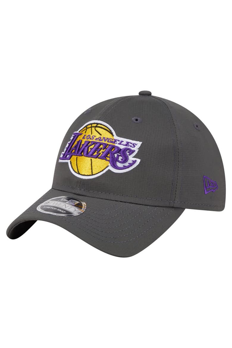 Men's New Era Charcoal Los Angeles Lakers Active Ripstop 9TWENTY Adjustable Hat, Main, color, Charcoal