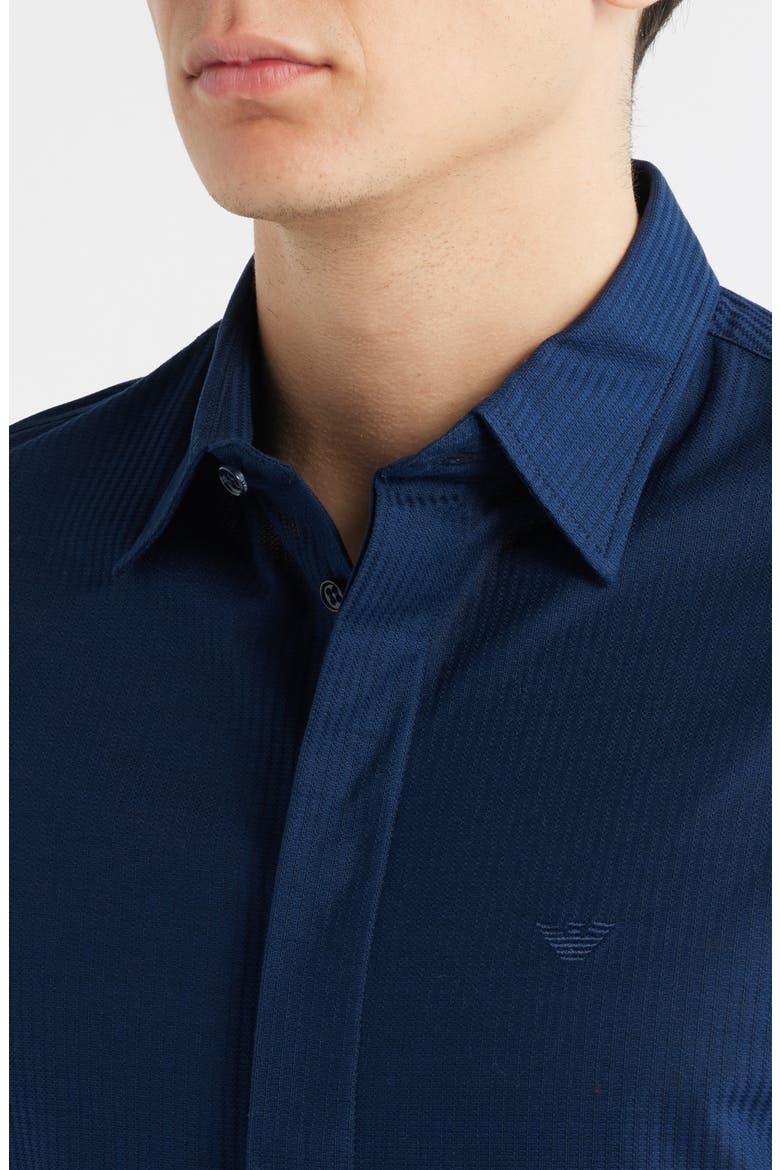 Textured Stripe Short Sleeve Knit Cotton Button-Up Shirt, Alternate, color, SOLID BLUE NAVY