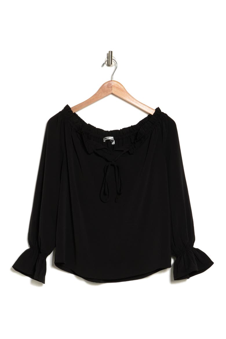 Off the Shoulder Long Sleeve Top, Alternate, color, BLACK
