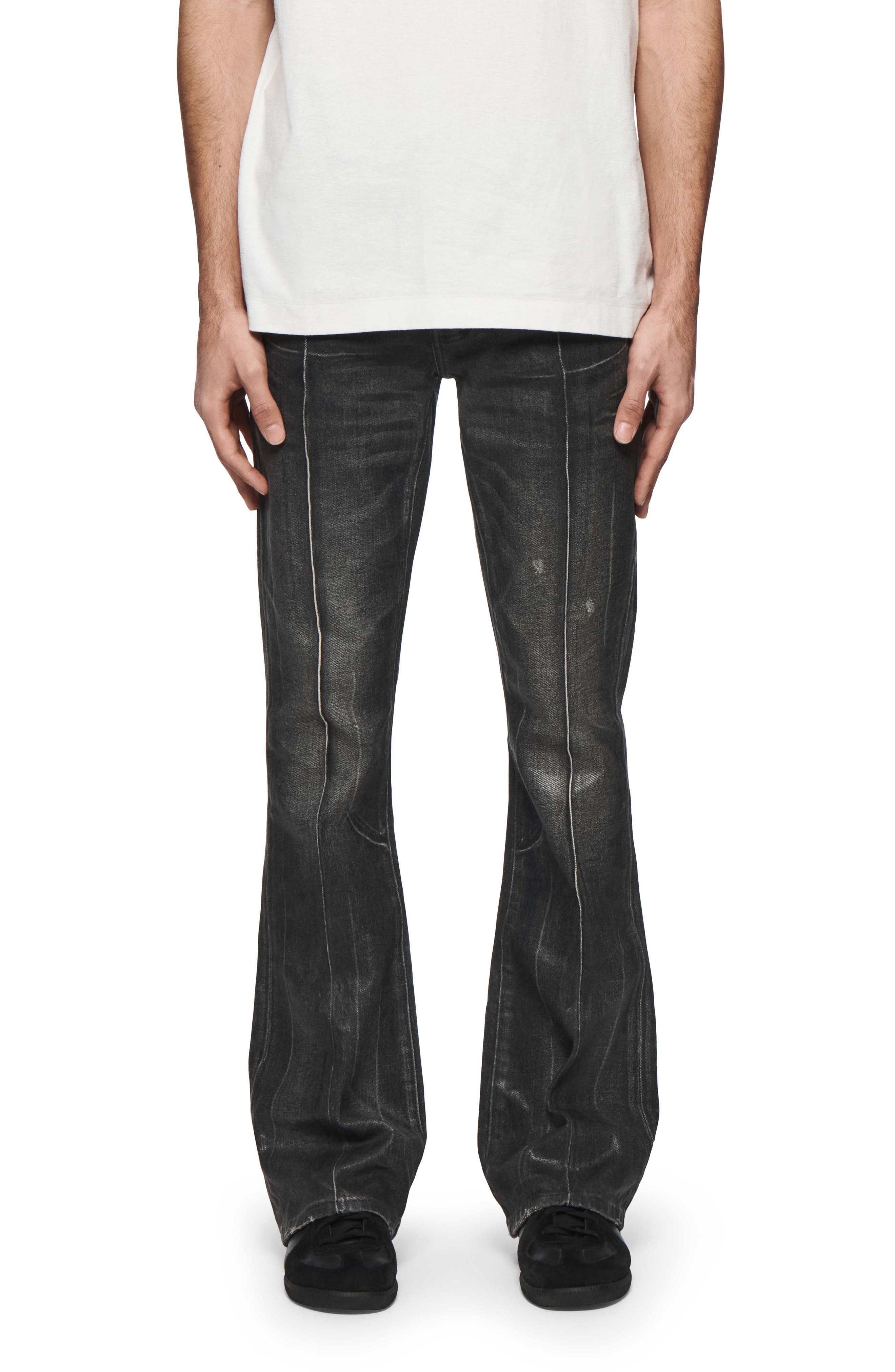 PURPLE BRAND Pintuck Flare Coated Flare Jeans