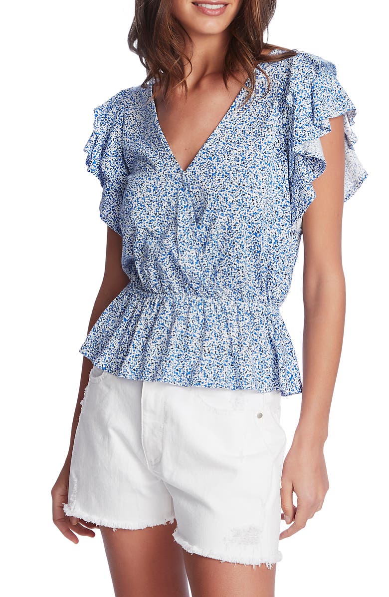 1.STATE Floral Ditsy Cross Front Peplum Blouse, Alternate, color, 