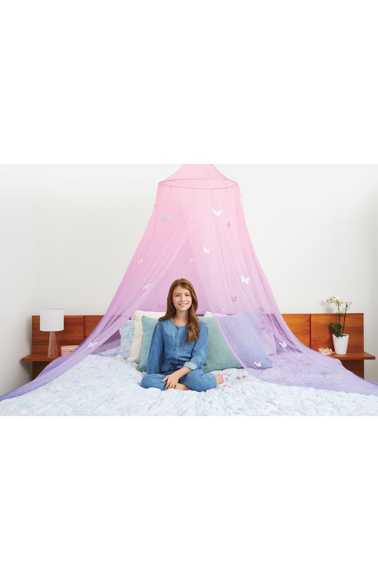 Three Cheers For Girls Butterfly Ombre Bed Canopy with Pink & Purple Shimmering Butterflies Kit, Alternate, color, Multicolored