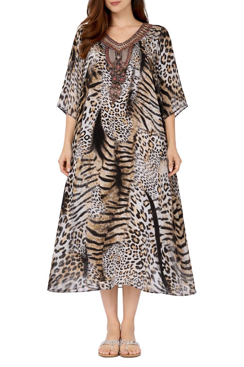 V-Neck Long Caftan, Main, color, BROWN