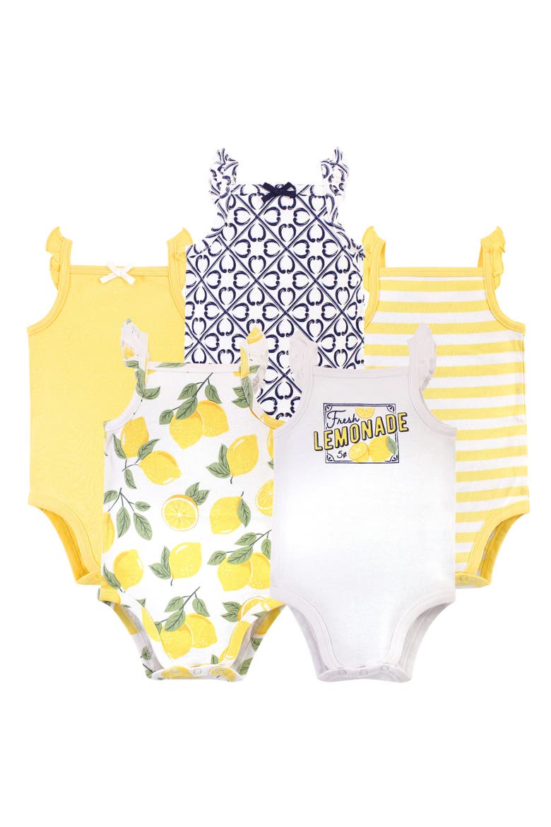 5Pk Organic Sleeveless Bodysuits, Main, color, Lemon Tree