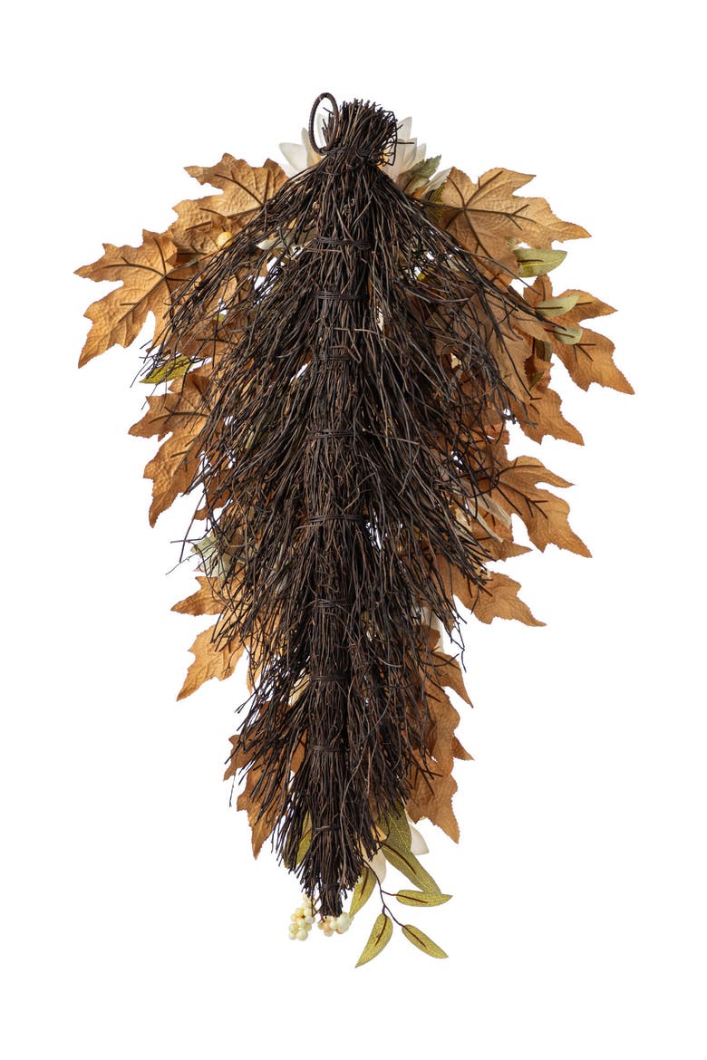 Fall Neutral Sunflower Pumpkin and Leaf Teardrop, Alternate, color, Orange
