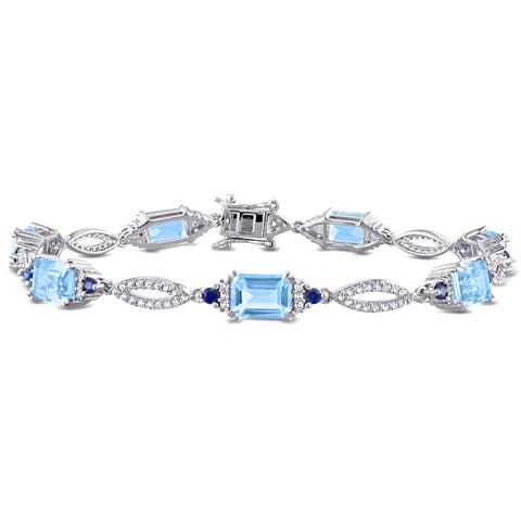 Multi-Gem Elegant Link Bracelet in Sterling Silver