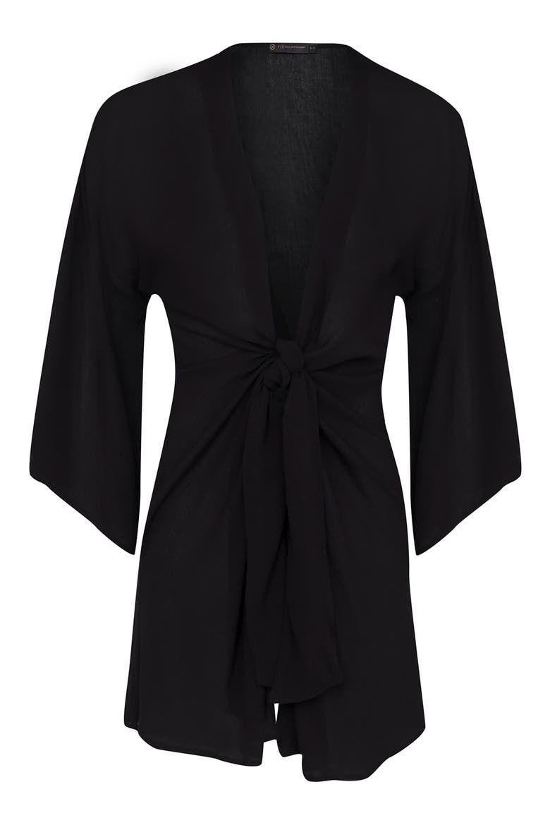 Perola Knot Front Cover-Up Minidress, Alternate, color, BLACK