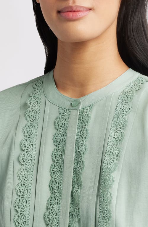 Wit & Wisdom Embellished Cap Sleeve Button-up Shirt In Vintage Jade
