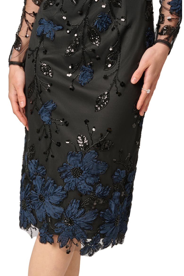3D Embroidered Sequin Cocktail Dress, Alternate, color, NAVY/ BLACK