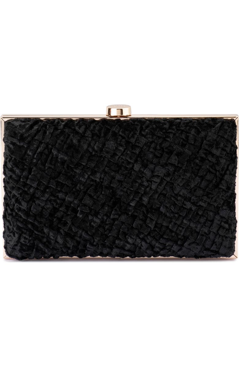 Olga Berg Hazel Textured Velvet Frame Clutch, Main, color, Black