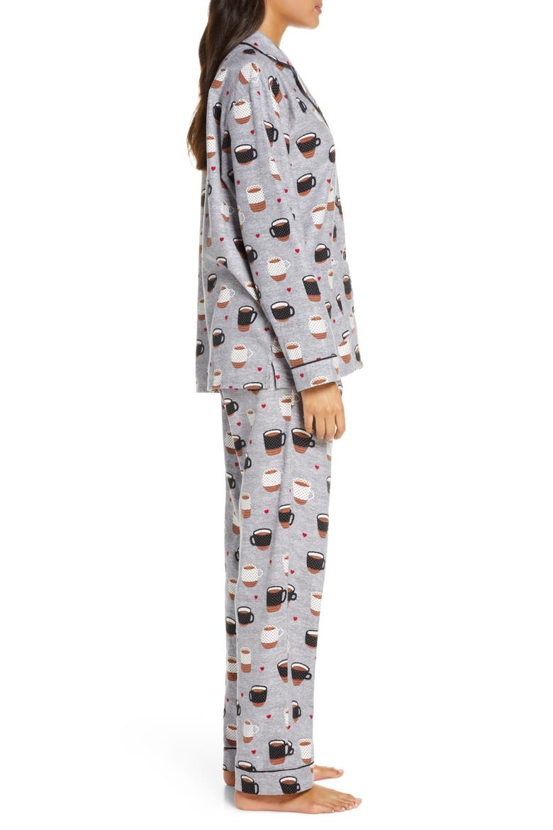 Print Flannel Pajamas, Alternate, color, HEATHER GREY