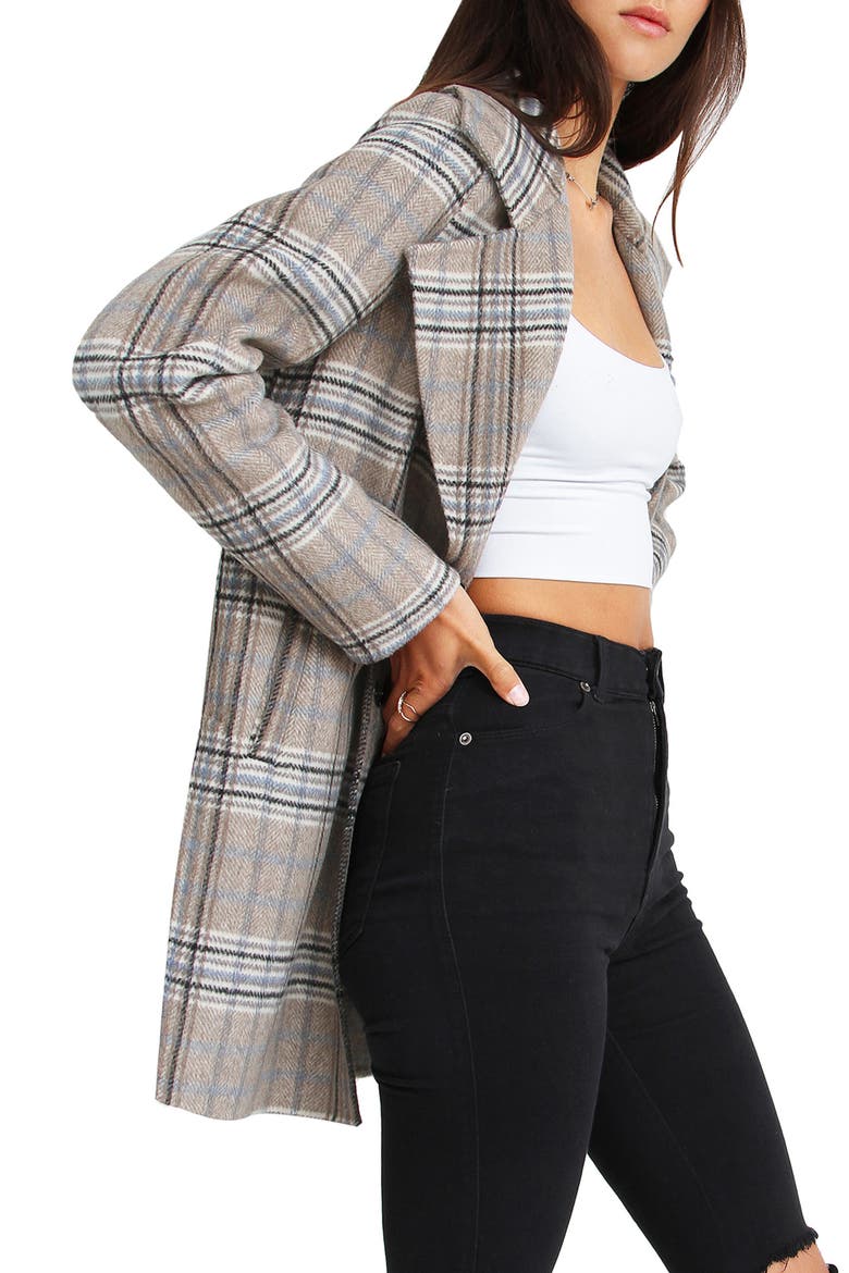Ex-Boyfriend Plaid Wool Blend Coat, Alternate, color, EX-BF PLAID OAT