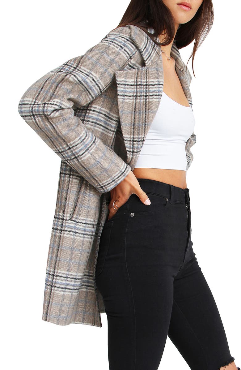 Belle & Bloom Ex-Boyfriend Plaid Wool Blend Coat, Alternate, color, Ex-Bf Plaid Oat