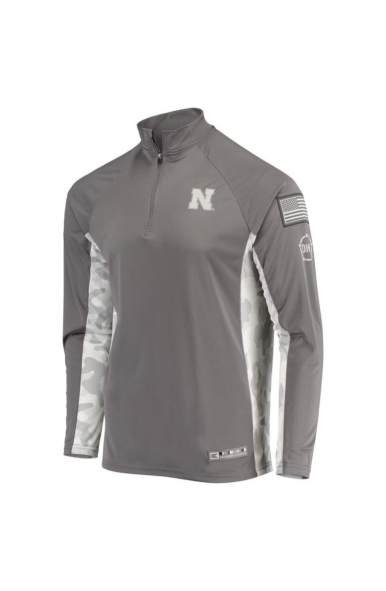 COLOSSEUM Men's Colosseum Gray/Camo Nebraska Huskers OHT Military Appreciation Swoop Quarter-Zip Jacket, Alternate, color,