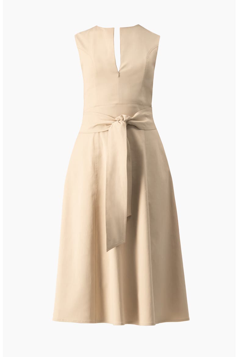 Sleeveless Belted Split Neck A-Line Midi Dress with Sash, Alternate, color, Beige