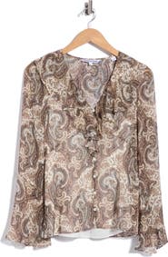 Veronica Beard Kyrie Ruffle Bell Sleeve Silk Button-Up Shirt