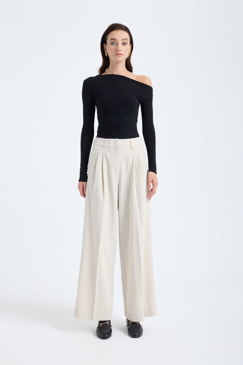 Liora Double Pleated Palazzo Trousers, Alternate, color, Stone