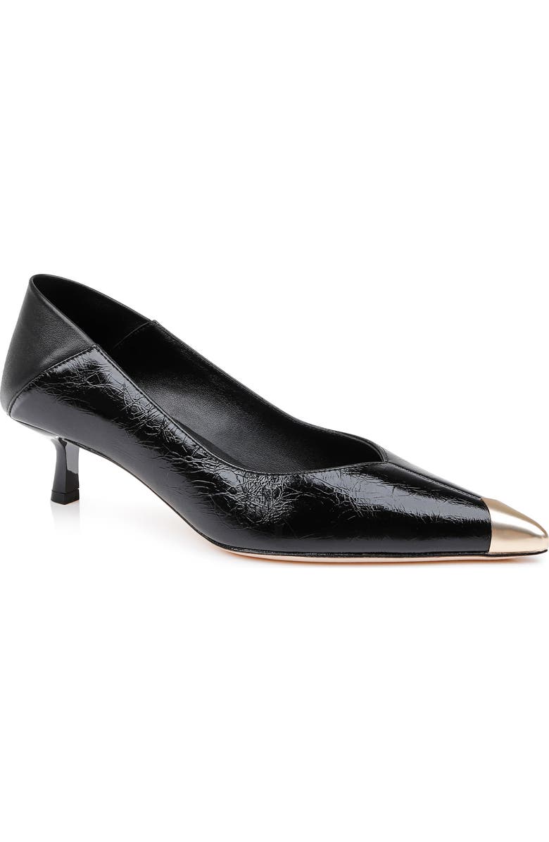 L'AGENCE Garlan Pointed Cap Toe Kitten Heel Pump, Main, color, Black Patent