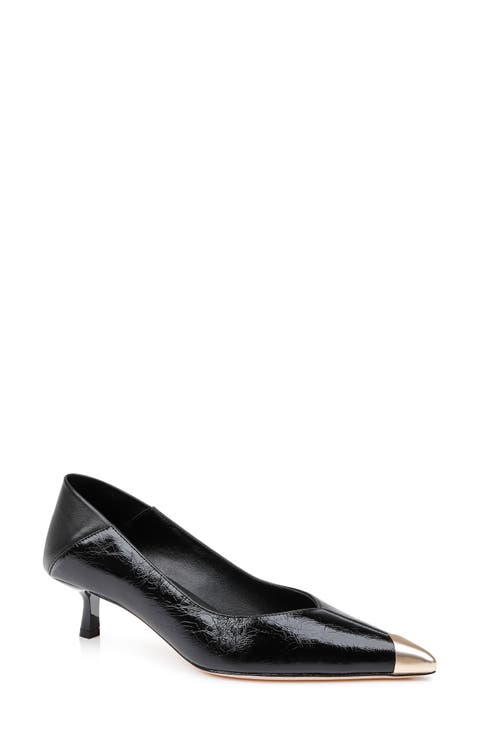 Garlan Pointed Cap Toe Kitten Heel Pump (Women)