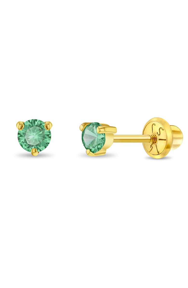 In Season Jewelry 14k Three Pronged Emerald Girl Earrings, Main, color, Green
