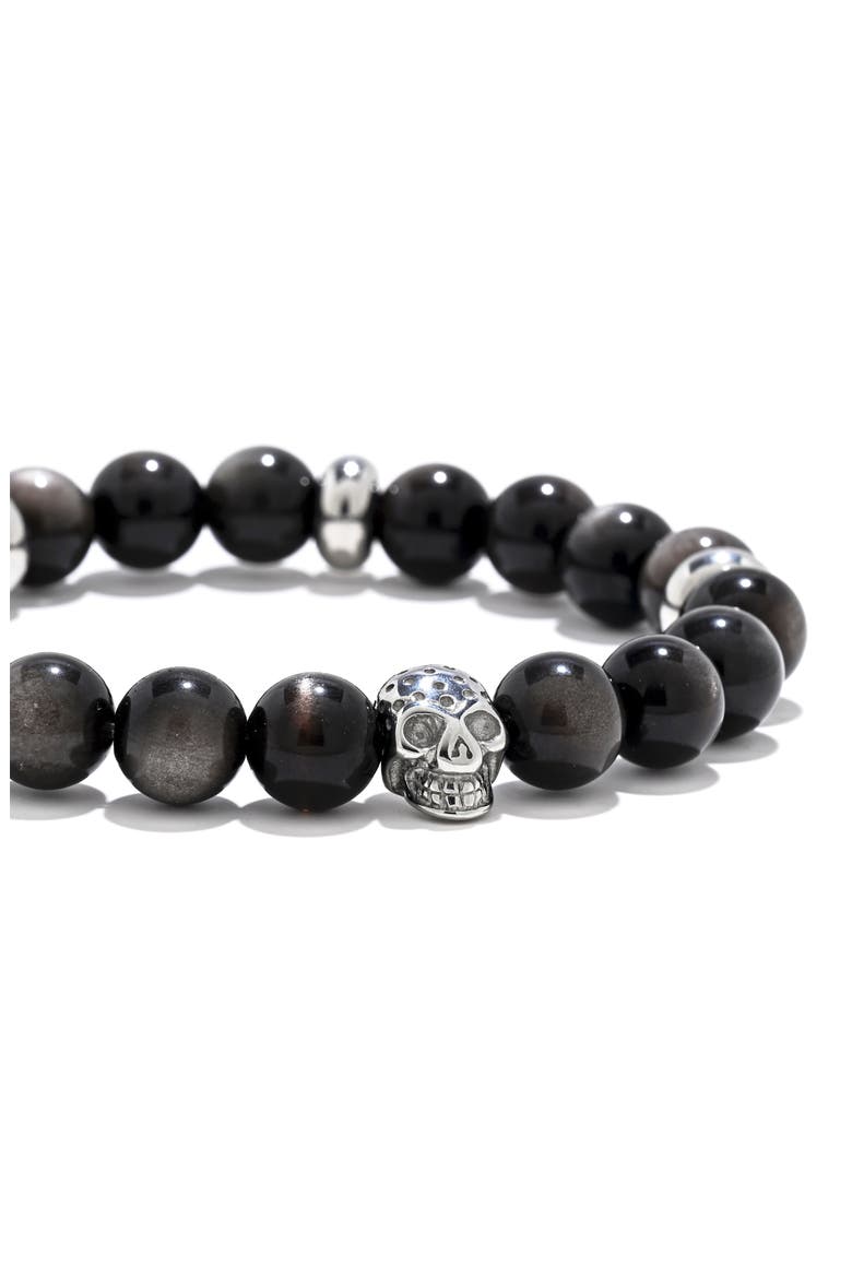 James Skull Head Beaded Stretch Bracelet, Alternate, color, SILVER