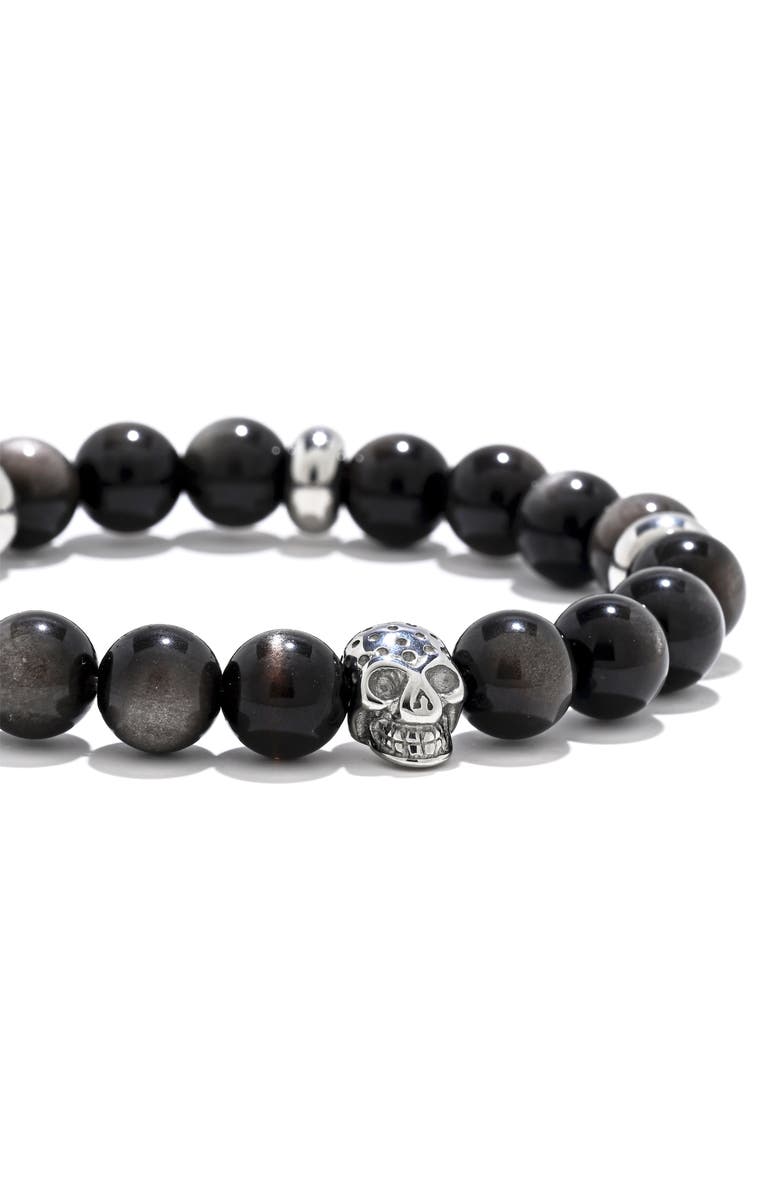 EYE CANDY LOS ANGELES James Skull Head Beaded Stretch Bracelet, Alternate, color, Silver