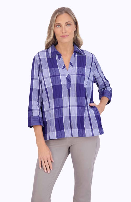 Shop Foxcroft Sophia Plaid Tunic Top In Blue Iris